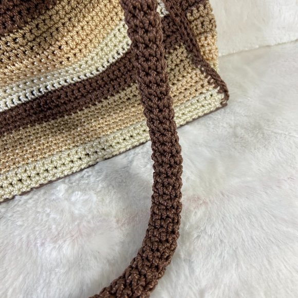 Macrame crochet style 2 handle strap shoulder purse BoHo Chic - Picture 5 of 10